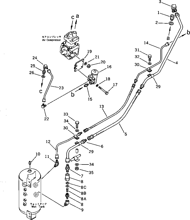 Схема запчастей Komatsu WA350-1 - ВОЗДУХОВОД (КОМПРЕССОР - WET БАК)(№-) ВЕДУЩ. ВАЛ¤ ДИФФЕРЕНЦ. И КОЛЕСА