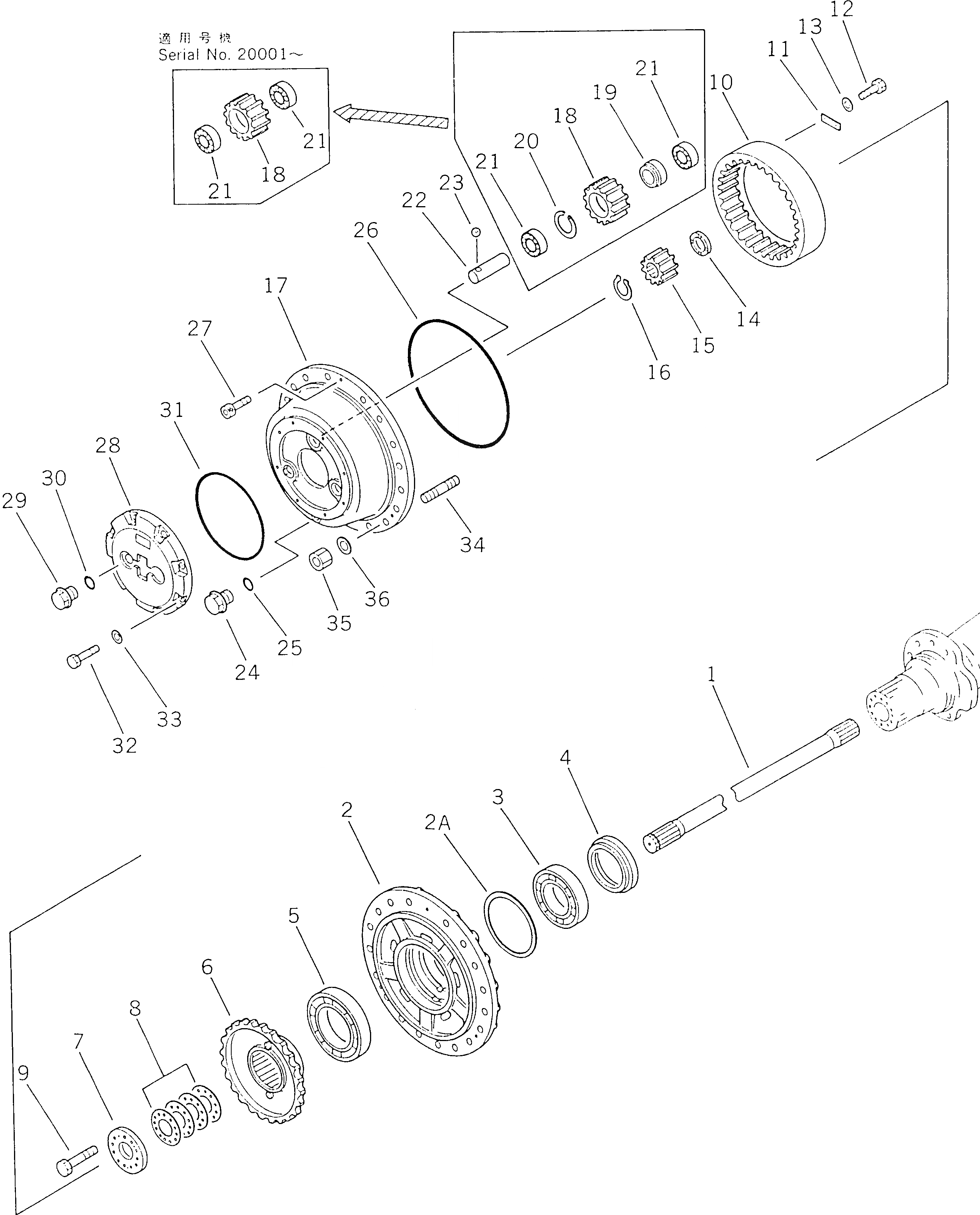 Схема запчастей Komatsu WA350-1 - ЗАДН. КОНЕЧНАЯ ПЕРЕДАЧА ВЕДУЩ. ВАЛ¤ ДИФФЕРЕНЦ. И КОЛЕСА