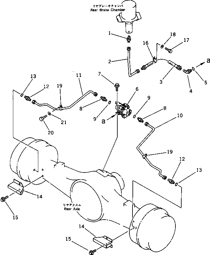 Схема запчастей Komatsu WA350-1 - ТОРМОЗ. МАСЛОПРОВОДЯЩАЯ ЛИНИЯ (ЗАДН. ТОРМОЗ.)(№-) ВЕДУЩ. ВАЛ¤ ДИФФЕРЕНЦ. И КОЛЕСА