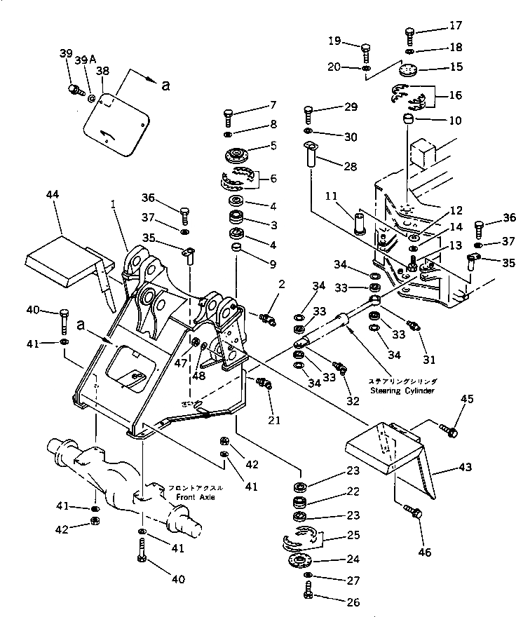 Схема запчастей Komatsu WA350-1 - ПЕРЕДН. РАМА(№-) РАМА И ЧАСТИ КОРПУСА