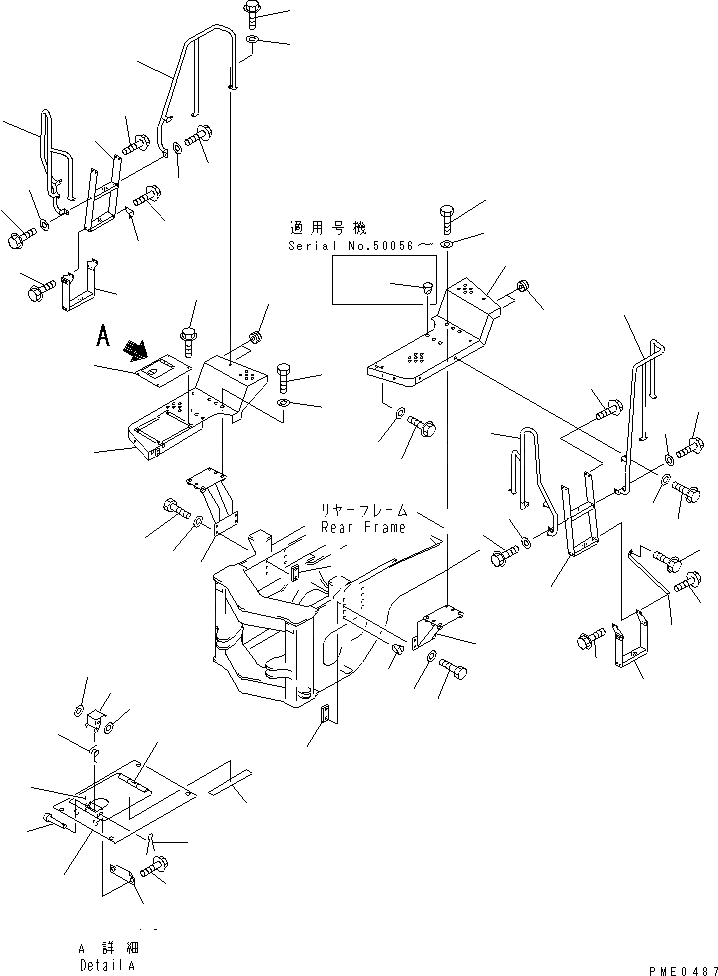 Схема запчастей Komatsu WA350-3A-ST - ЗАДН. КРЫЛО И ЛЕСТНИЦА (ТУННЕЛЬН. СПЕЦ-Я.)(№-) РАМА И ЧАСТИ КОРПУСА
