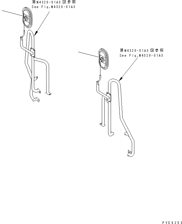 Схема запчастей Komatsu WA350-3A-TN - ЗЕРКАЛА(ЗАДН. VIEW MIRROR) (ТУННЕЛЬН. СПЕЦ-Я) ЧАСТИ КОРПУСА