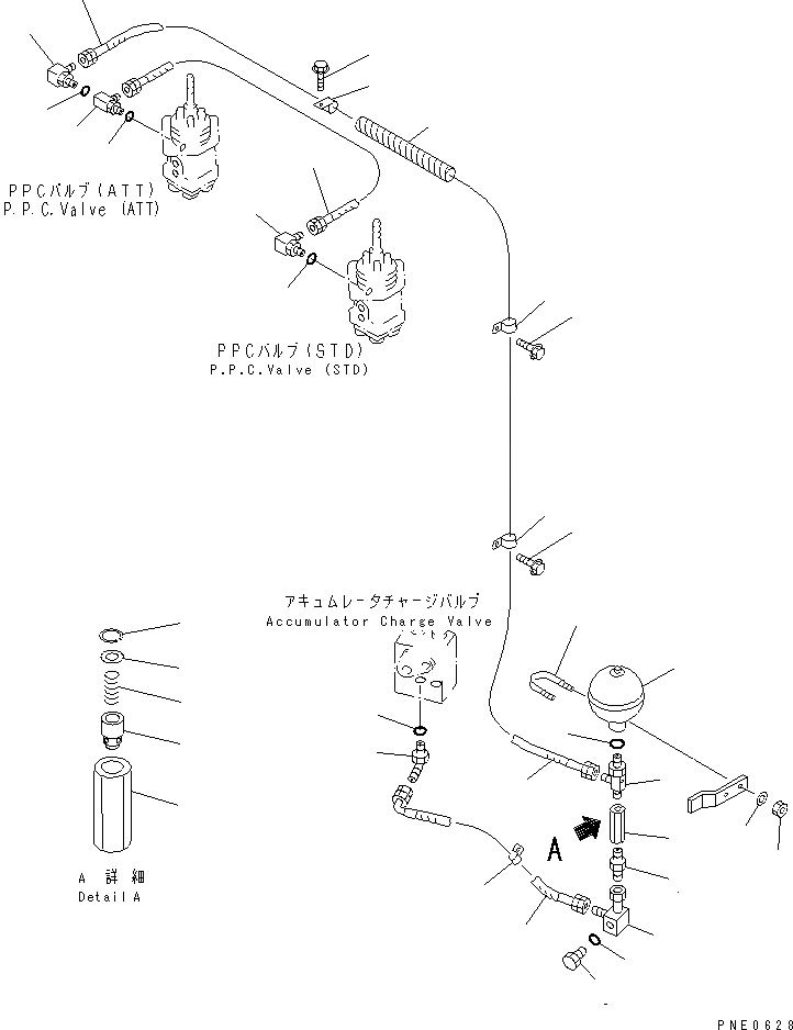 Схема запчастей Komatsu WA350-3A-SW - HYD. ТРУБЫ (КЛАПАН PPCЛИНИЯ) (MONO РЫЧАГ ТИП) (/) (АККУМУЛЯТОРЗАГРУЗОЧН. КЛАПАН - PPC КЛАПАН)(4-Х СЕКЦИОНН.)(№-) УПРАВЛ-Е РАБОЧИМ ОБОРУДОВАНИЕМ
