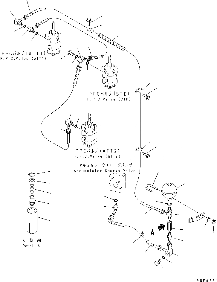 Схема запчастей Komatsu WA350-3A-SW - ГИДРОЛИНИЯ (КЛАПАН PPCЛИНИЯ) (/) (КЛАПАН АККУМУЛЯТОРАTO PPC КЛАПАН) (С 5-СЕКЦИОНН. КЛАПАН)(№-) УПРАВЛ-Е РАБОЧИМ ОБОРУДОВАНИЕМ