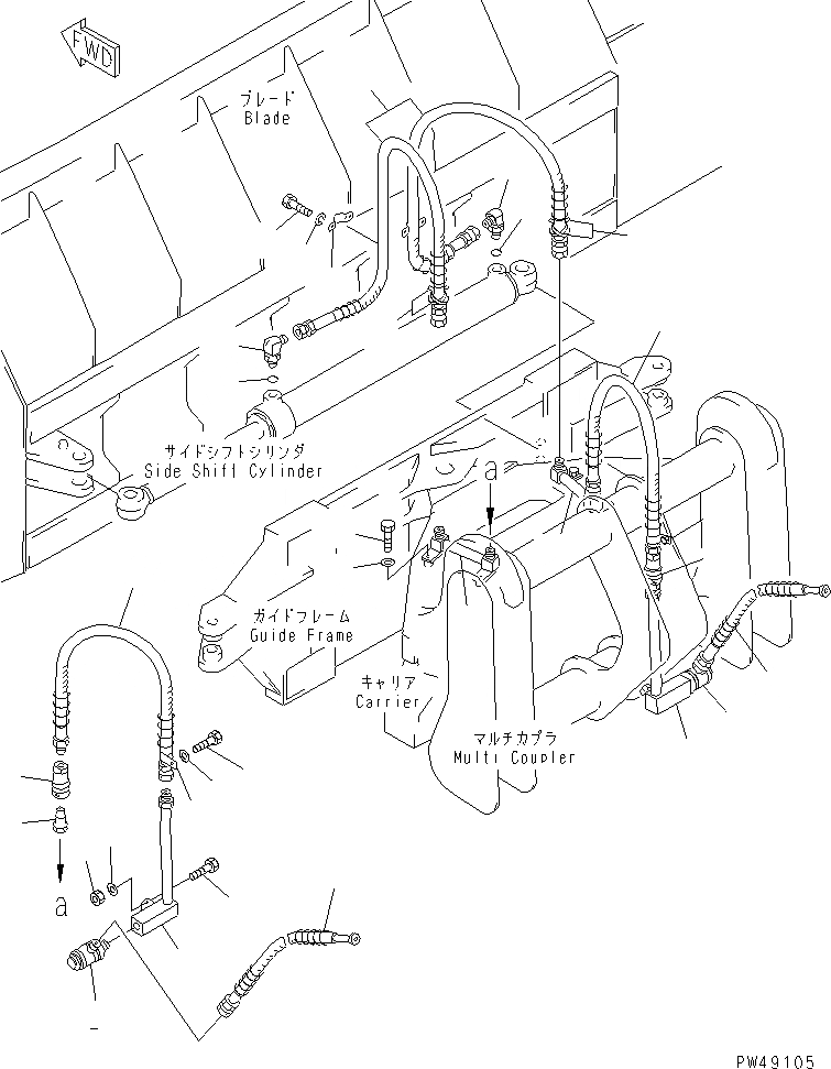 Схема запчастей Komatsu WA350-3A-SW - БОКОВ. СДВИГ¤ PITCH И ANGLE SNOW PНИЗ. (С HYD. СОЕДИНИТ. УСТР-ВО) (/) (БОКОВ. СДВИГ ЛИНИЯ ЦИЛИНДРА)(№-) СПЕЦ. APPLICATION ЧАСТИ