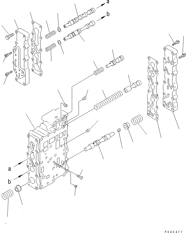 Схема запчастей Komatsu WA350-3-X - КЛАПАН УПРАВЛЕНИЯ ТРАНСМИССИЕЙ (/) (НИЖНИЙ КЛАПАН)(№-) ТРАНСМИССИЯ