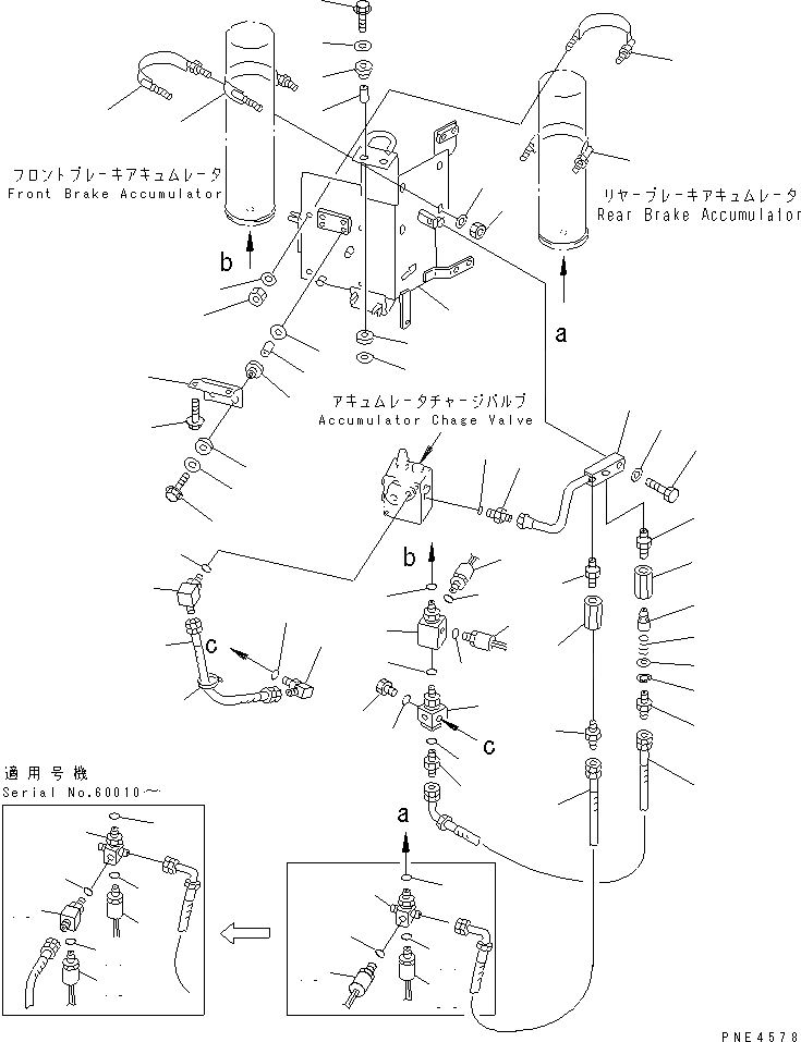 Схема запчастей Komatsu WA350-3-X - ТОРМОЗ. МАСЛОПРОВОДЯЩАЯ ЛИНИЯ (КЛАПАН АККУМУЛЯТОРА - АККУМУЛЯТОР)(№-) ВЕДУЩ. ВАЛ¤ ДИФФЕРЕНЦ. И КОЛЕСА
