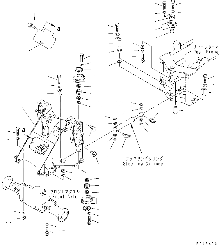 Схема запчастей Komatsu WA350-3-X - ПЕРЕДН. РАМА (С ПЕРЕДН. НАВЕСН. ОБОРУД) (С 3-Х СЕКЦ. КОНТР. КЛАПАНОМ)(№-) РАМА И ЧАСТИ КОРПУСА