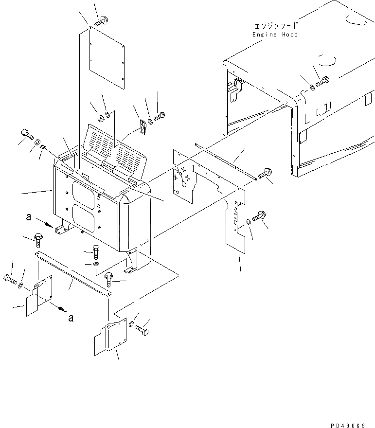 Схема запчастей Komatsu WA350-3-X - ОТСЕК ДВИГАТЕЛЯ(БЕЗ КОНДИЦ. ВОЗДУХА)(№-) РАМА И ЧАСТИ КОРПУСА
