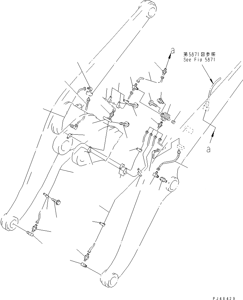 Схема запчастей Komatsu WA350-3-X - АВТОМАТИЧ. СМАЗ. СИСТЕМА (РУКОЯТЬ ЛИНИЯ)(№-) РАМА И ЧАСТИ КОРПУСА