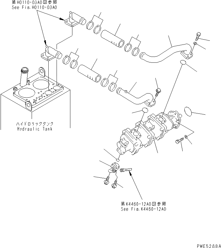 Схема запчастей Komatsu WA350-3A - ГИДР. НАСОС. (ТОРМОЗН. ЛИНИЯ И ВСАСЫВАЮЩ. ЛИНИЯ) ГИДРАВЛИКА