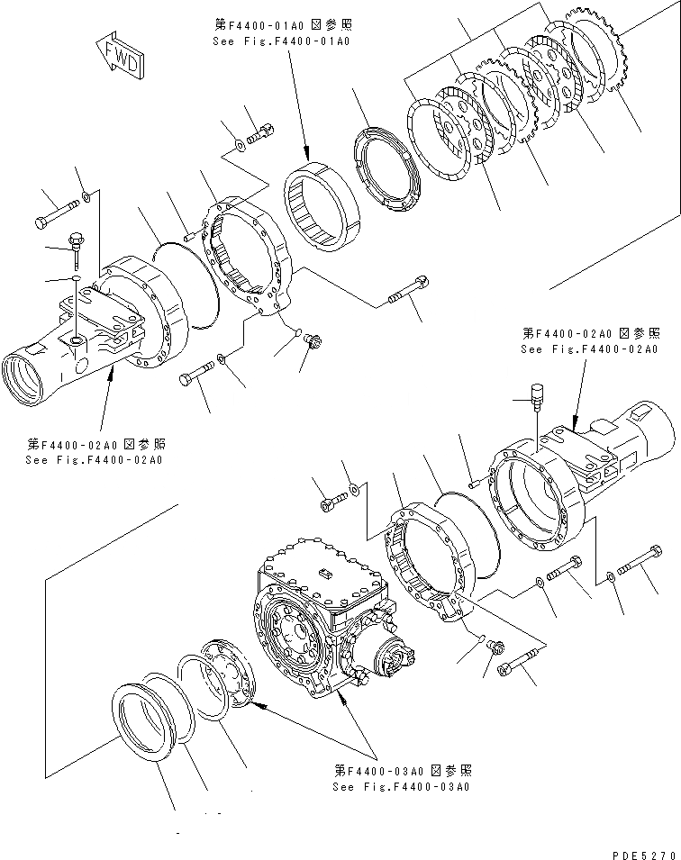 Схема запчастей Komatsu WA350-3A-SN - ПЕРЕДНИЙ МОСТ (ТОРМОЗ. И ТОРМОЗ. КОЖУХ) ТРАНСМИССИЯ