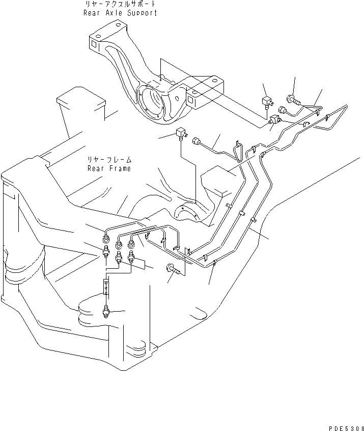 Схема запчастей Komatsu WA350-3A-SN - УДАЛЕННАЯ СМАЗКА (ЗАДН. МОСТ СУППОРТ) ОСНОВНАЯ РАМА И ЕЕ ЧАСТИ