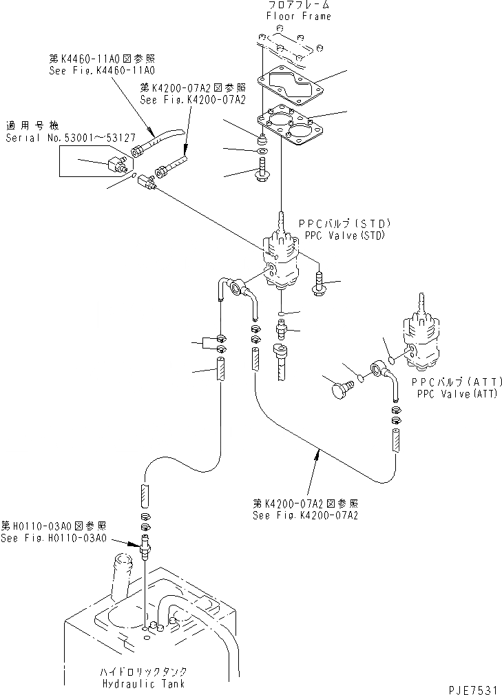 Схема запчастей Komatsu WA350-3A-SN - ПОЛ (ЛИНИЯ КЛАПАНА PPC) (С ДОПОЛН. 2-Х СЕКЦИОНН. УПРАВЛЯЮЩ. КЛАПАН)(№-999) КАБИНА ОПЕРАТОРА И СИСТЕМА УПРАВЛЕНИЯ