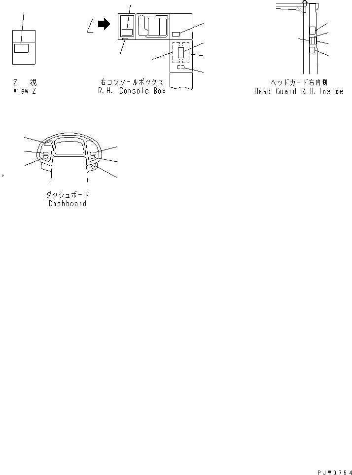 Схема запчастей Komatsu WA350-3A-SN - МАРКИРОВКА (ВНУТРИ КАБИНЫ) (С 5-СЕКЦИОНН. УПРАВЛЯЮЩ. КЛАПАН)(№8-) КАБИНА ОПЕРАТОРА И СИСТЕМА УПРАВЛЕНИЯ
