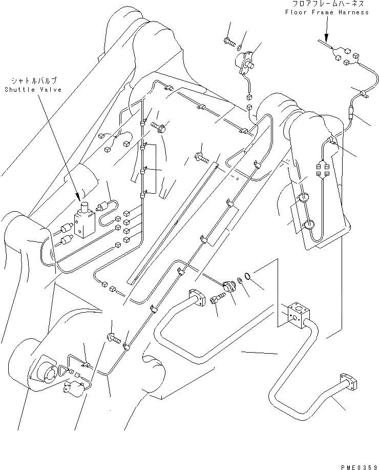 Схема запчастей Komatsu WA380-3 - ЭЛЕКТРИКА (УДАЛЕНН. ПОЗИЦИОНЕР КОВШАСИСТЕМА ЛИНИЯ) (/)  (ПЕРЕДН. РАМА)(№-) КОМПОНЕНТЫ ДВИГАТЕЛЯ И ЭЛЕКТРИКА
