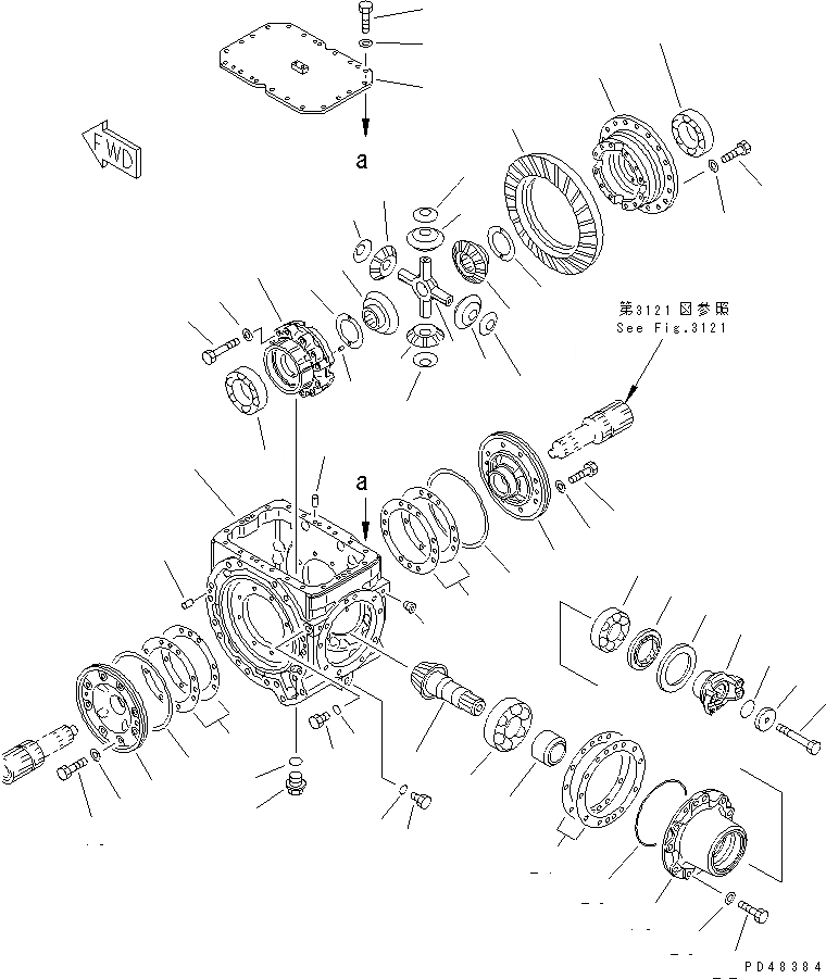 Схема запчастей Komatsu WA380-3 - ПЕРЕДНИЙ ДИФФЕРЕНЦИАЛ(№-) ВЕДУЩ. ВАЛ¤ ДИФФЕРЕНЦ. И КОЛЕСА