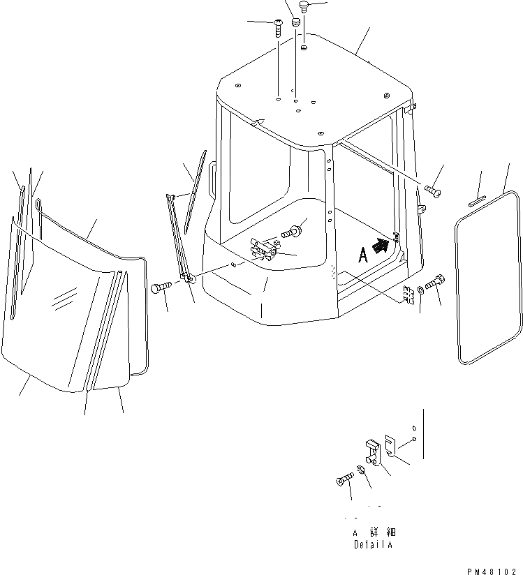 Схема запчастей Komatsu WA380-3 - КАБИНА (/9) (ПЕРЕДН. ОКНА)(№-) РАМА И ЧАСТИ КОРПУСА