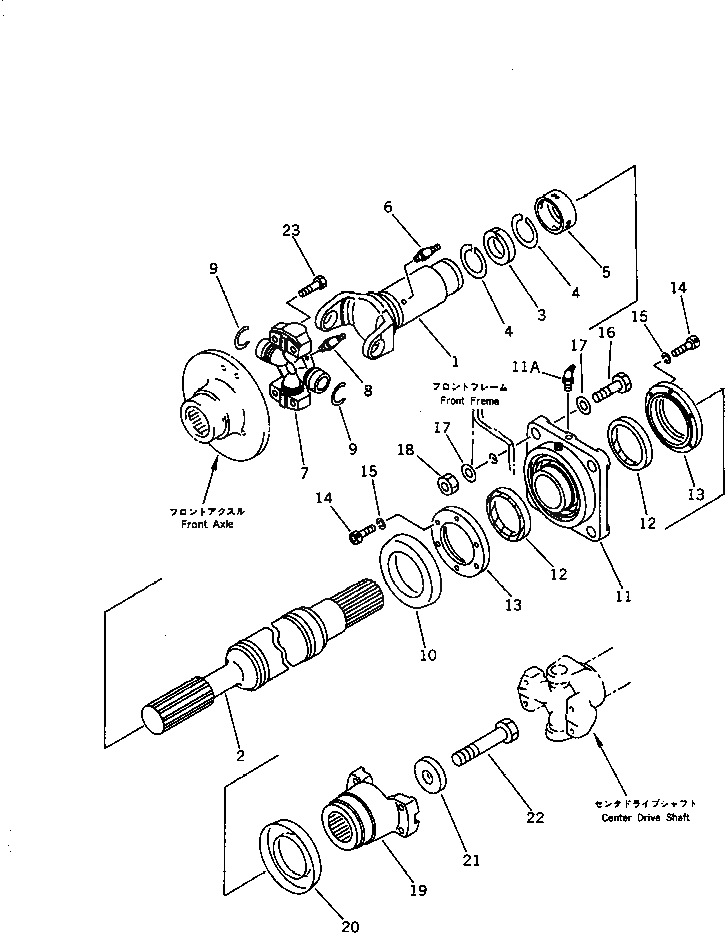 Схема запчастей Komatsu WA380-1 - ВЕДУЩ. ВАЛ (ПЕРЕДН.) ВЕДУЩ. ВАЛ¤ ДИФФЕРЕНЦ. И КОЛЕСА