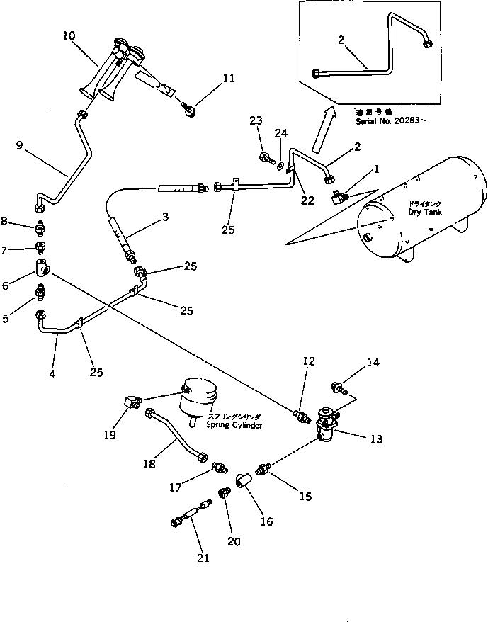 Схема запчастей Komatsu WA380-1 - ВОЗДУХОВОД (СТОЯНОЧНЫЙ ТОРМОЗ И ЗВУК. СИГНАЛ.)(№-) ВЕДУЩ. ВАЛ¤ ДИФФЕРЕНЦ. И КОЛЕСА