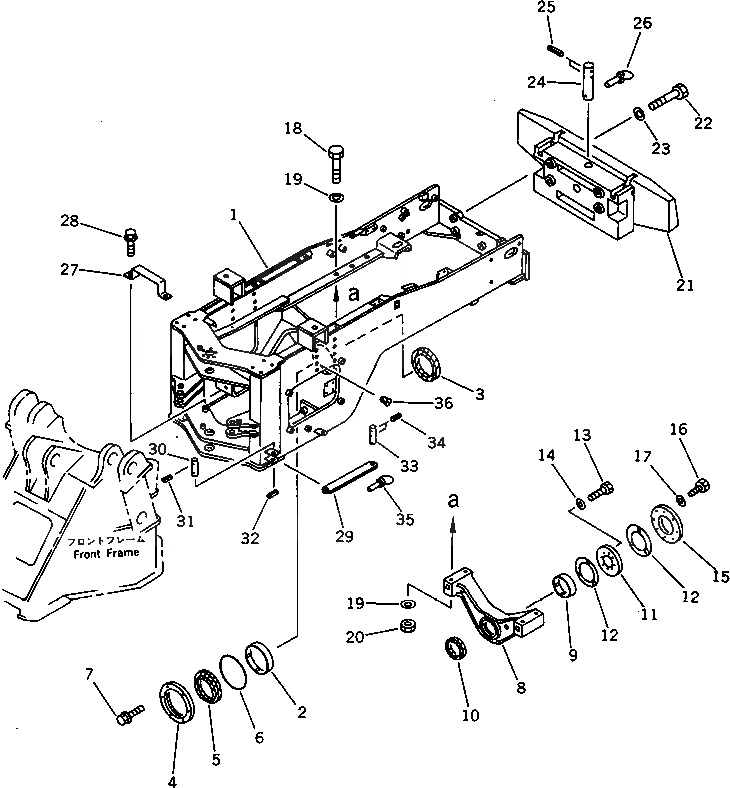 Схема запчастей Komatsu WA380-1 - ЗАДН. РАМА(№-) РАМА И ЧАСТИ КОРПУСА