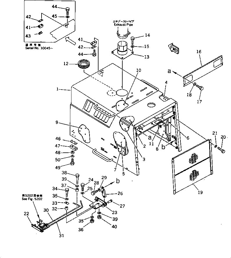 Схема запчастей Komatsu WA380-1 - ЗАЩИТА РАДИАТОРА AND КАПОТ (/)(№-9999) РАМА И ЧАСТИ КОРПУСА