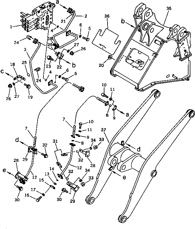 Схема запчастей Komatsu WA380-1 - ГИДРОЛИНИЯ (ДЛЯ ПЕРЕДН. НАВЕСН. ОБОРУД)(№-) УПРАВЛ-Е РАБОЧИМ ОБОРУДОВАНИЕМ