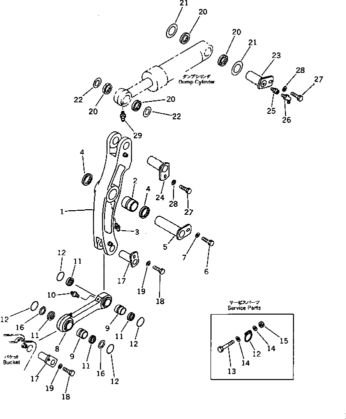 Схема запчастей Komatsu WA380-1 - КОЛЕНЧАТЫЙ РЫЧАГ(№-9999) РАБОЧЕЕ ОБОРУДОВАНИЕ
