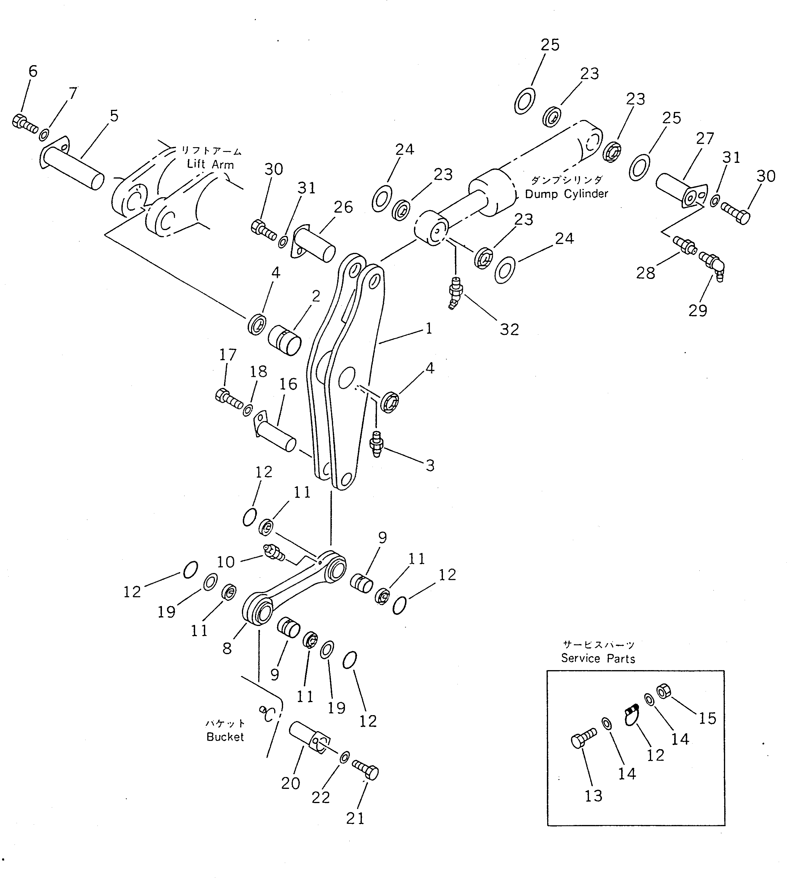 Схема запчастей Komatsu WA380-1 - КОЛЕНЧАТЫЙ РЫЧАГ(№-) РАБОЧЕЕ ОБОРУДОВАНИЕ