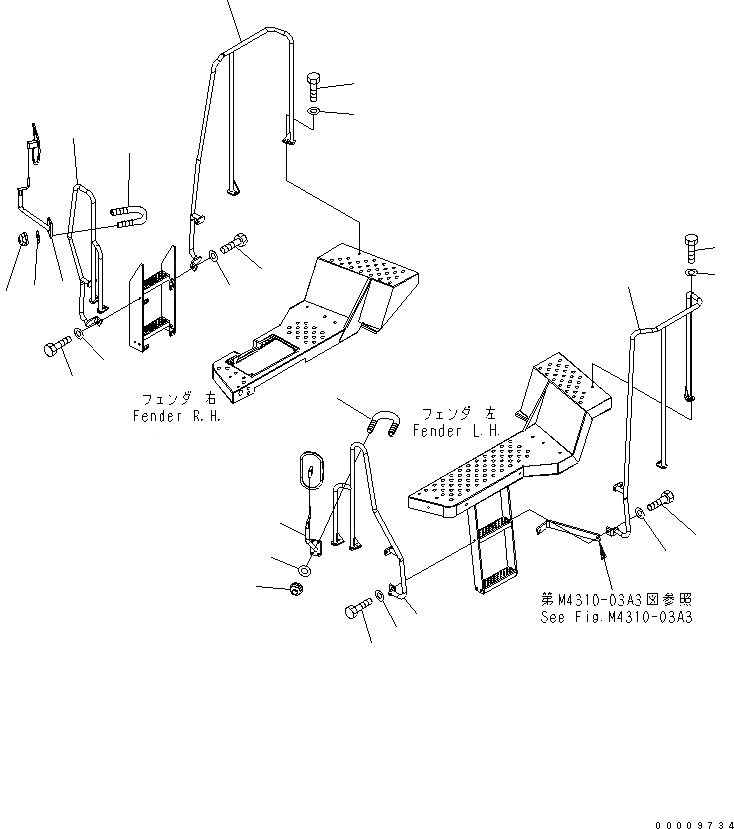 Схема запчастей Komatsu WA380-5-TN - ПОРУЧНИ (ДЛЯ ТУННЕЛЬН. СПЕЦ-Я.) ЧАСТИ КОРПУСА