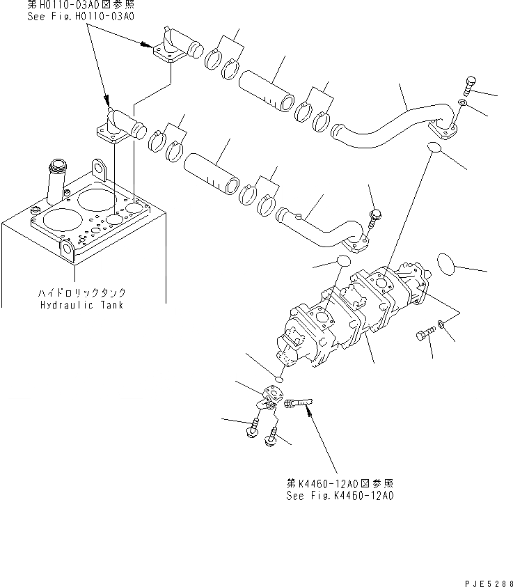 Схема запчастей Komatsu WA380-3 - ГИДР. НАСОС. (ТОРМОЗН. ЛИНИЯ И ВСАСЫВАЮЩ. ЛИНИЯ) ГИДРАВЛИКА