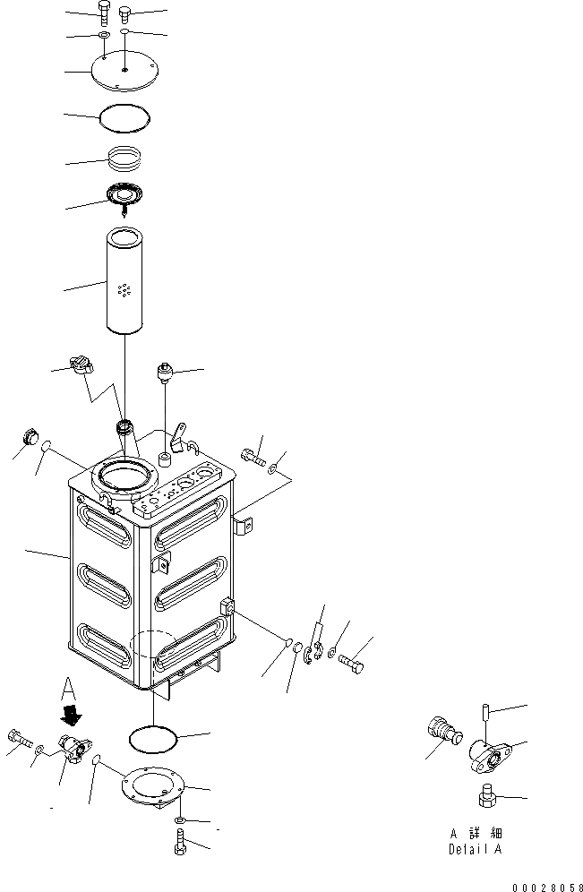 Схема запчастей Komatsu WA380-5 - ГИДР. БАК. (ДЛЯ ЭКСТРЕННОГО УПРАВЛЕНИЯ LESS¤ С ЗАМОК КРЫШКИ И КРЫШКАБЛОКИР.) ГИДРАВЛИКА