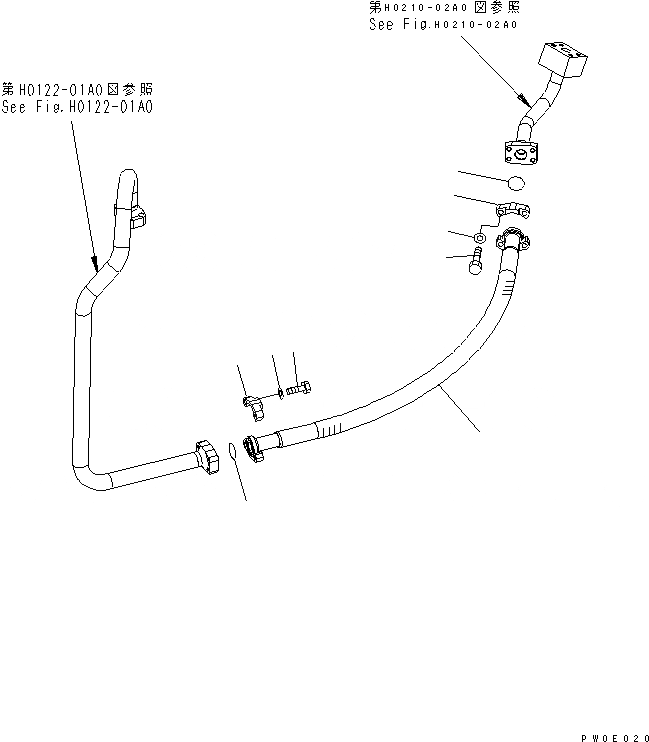 Схема запчастей Komatsu WA380-5 - ГИДРОЛИНИЯ (ПАТРУБКИ НАСОСА УПРАВЛЕНИЯ) ГИДРАВЛИКА