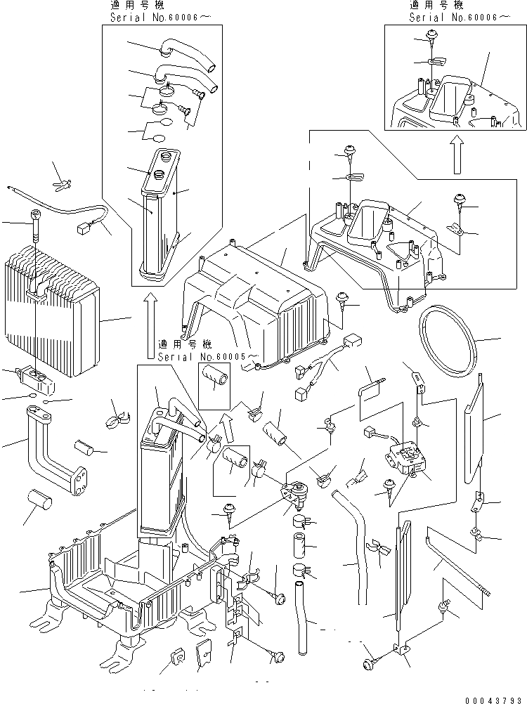 Схема запчастей Komatsu WA380-5 - БЛОК КОНДИЦИОНЕРА (/) ОХЛАЖД-Е (ВНУТР. ЧАСТИ) КАБИНА ОПЕРАТОРА И СИСТЕМА УПРАВЛЕНИЯ