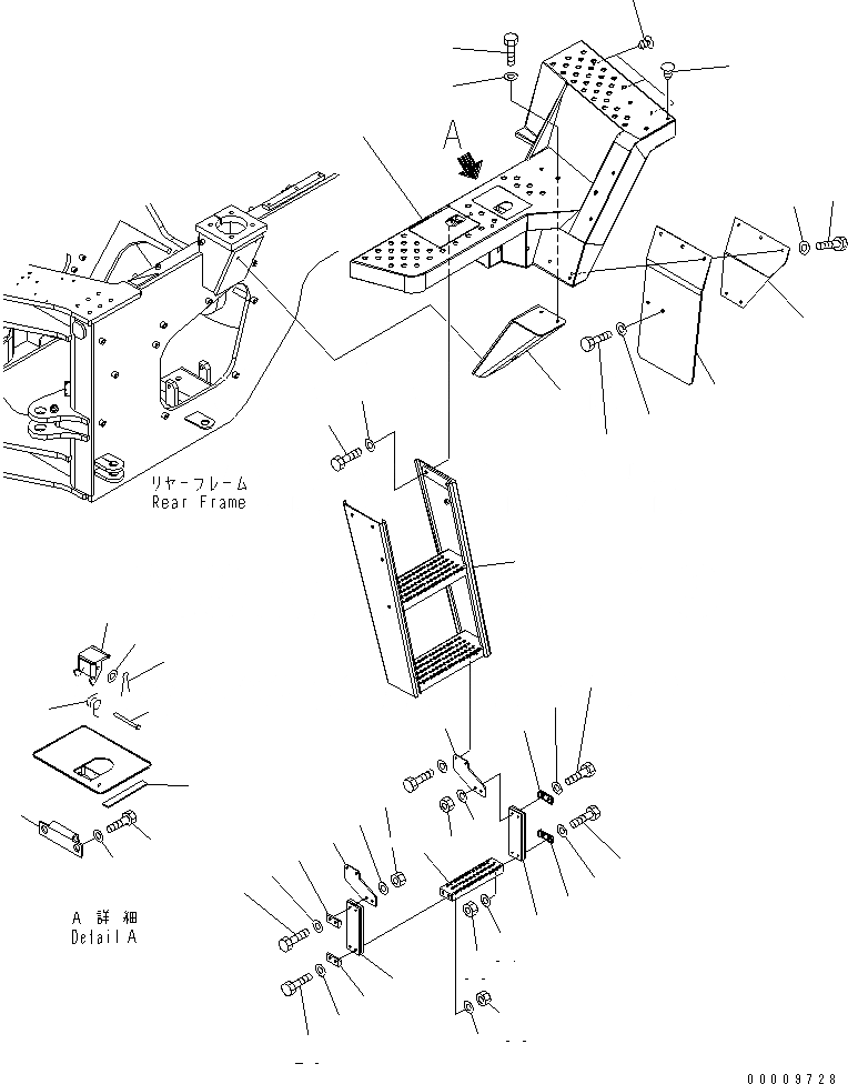 Схема запчастей Komatsu WA380-5 - ЛЕСТНИЦА (ПОЛ ЛЕВ.) (ДЛЯ АВТОМАТИЧ. СМАЗ.) ЧАСТИ КОРПУСА