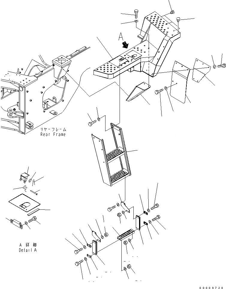 Схема запчастей Komatsu WA380-5 - ЛЕСТНИЦА (ПОЛ ЛЕВ.) (ДЛЯ АВТОМАТИЧ. СМАЗ.) ЧАСТИ КОРПУСА