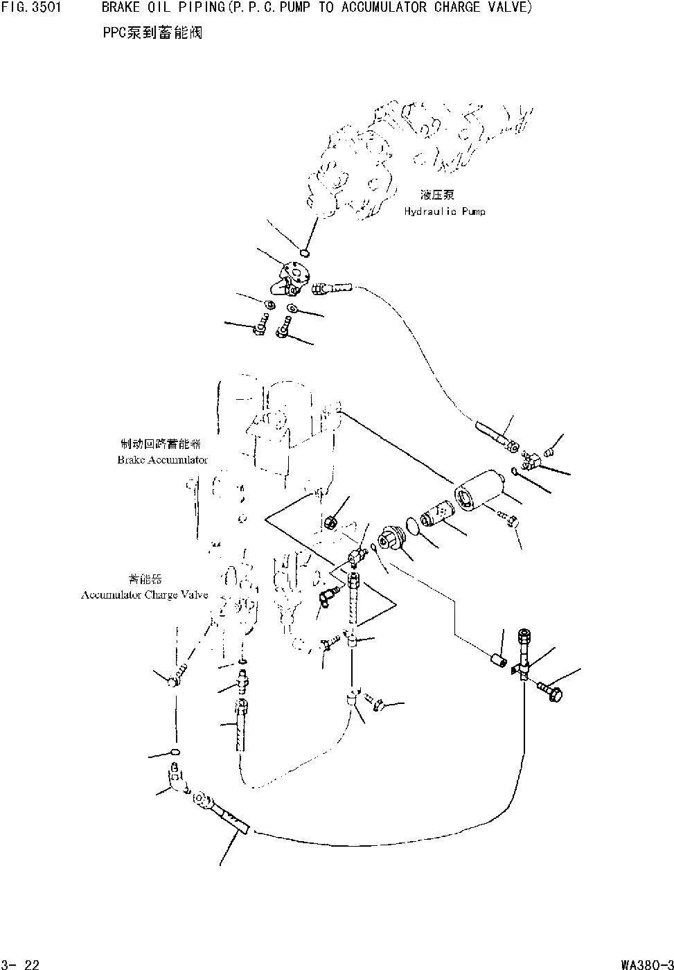 Схема запчастей Komatsu WA380-DZ-3 - ТОРМОЗ. МАСЛОПРОВОДЯЩАЯ ЛИНИЯ(P.P.C.НАСОС - КЛАПАН АККУМУЛЯТОРА) PPC [ВЕДУЩ. ВАЛ ДИФФЕРЕНЦ. И КОЛЕСА]
