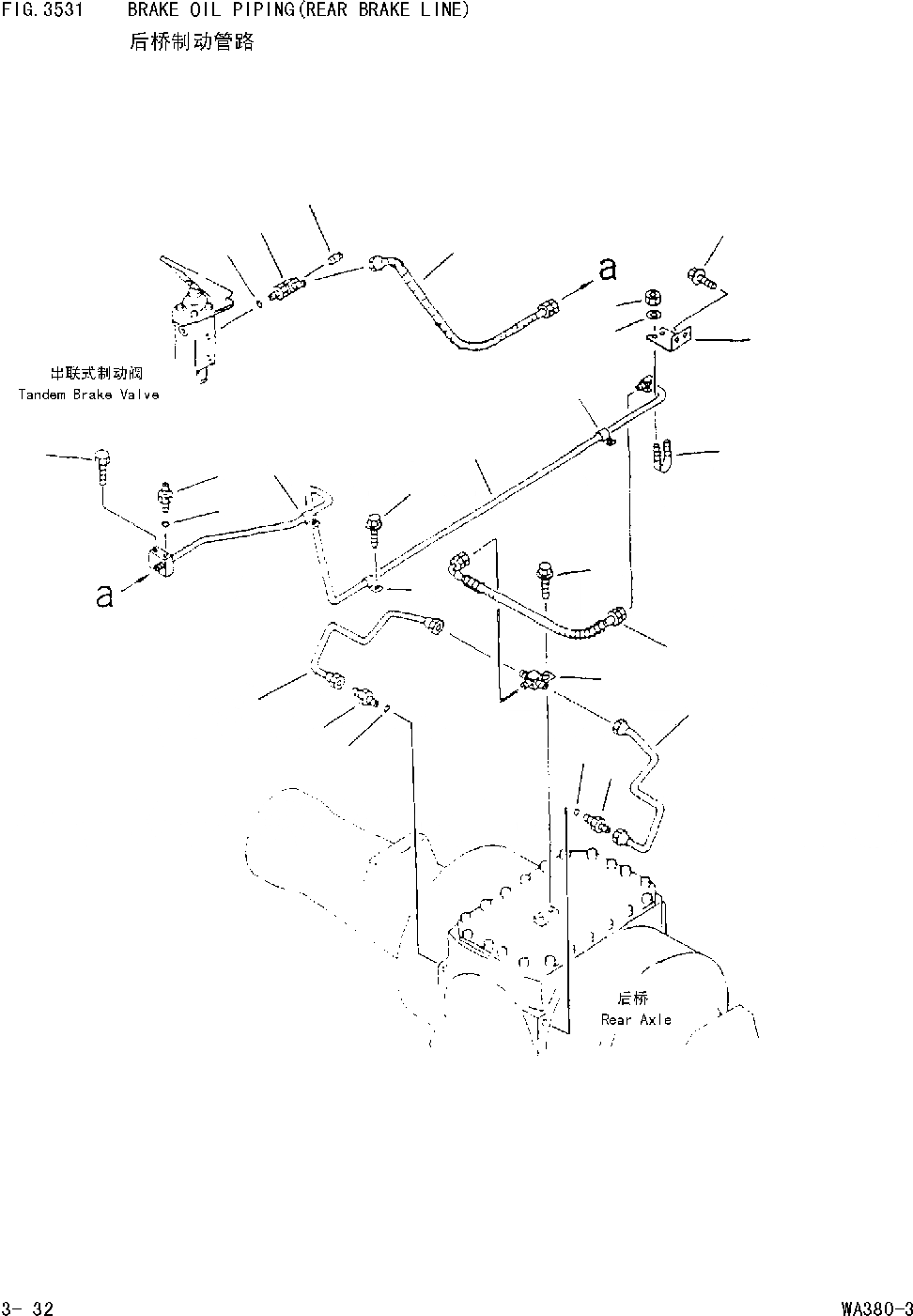 Схема запчастей Komatsu WA380-DZ-3 - ТОРМОЗ. МАСЛОПРОВОДЯЩАЯ ЛИНИЯ(ЗАДН. ТОРМОЗН. ГИДРОЛИНИЯ) [ВЕДУЩ. ВАЛ ДИФФЕРЕНЦ. И КОЛЕСА]