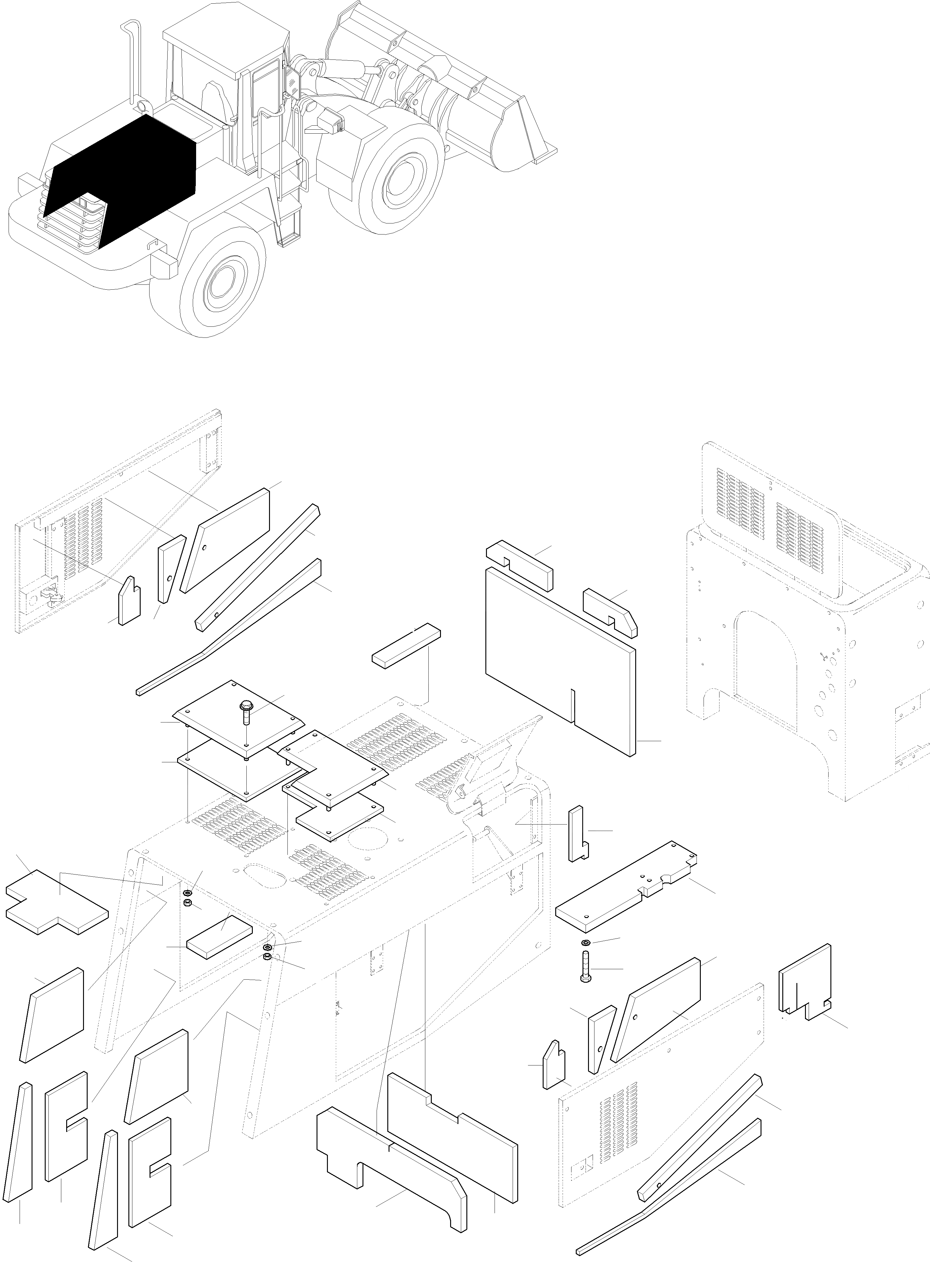 Схема запчастей Komatsu WA380-3 active - ЗАЩИТА РАДИАТОРА AND КРЫШКА РАМА