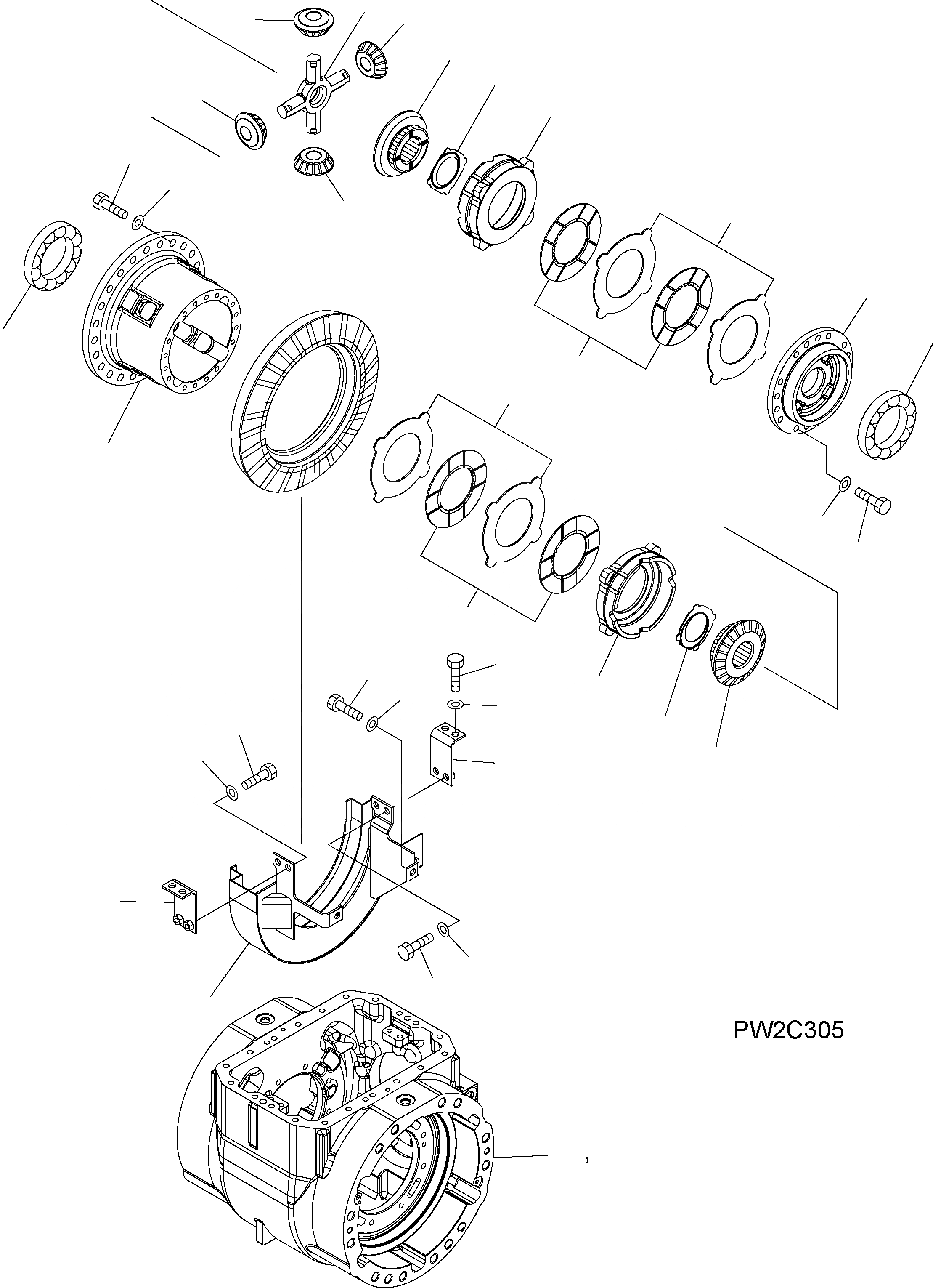 Схема запчастей Komatsu WA380-5 - ПЕРЕДНИЙ МОСТ (ДИФФЕРЕНЦ. /) (С САМОБЛОКИР. ДИФФЕРЕНЦ.) F ТРАНСМИССИЯ