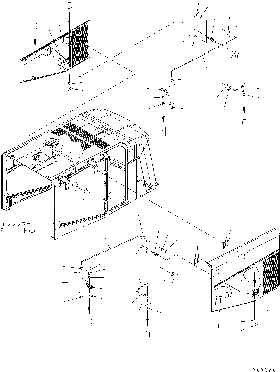 Схема запчастей Komatsu WA380-5 - КАПОТ (ДВЕРЬ И SPRING) M ЧАСТИ КОРПУСА