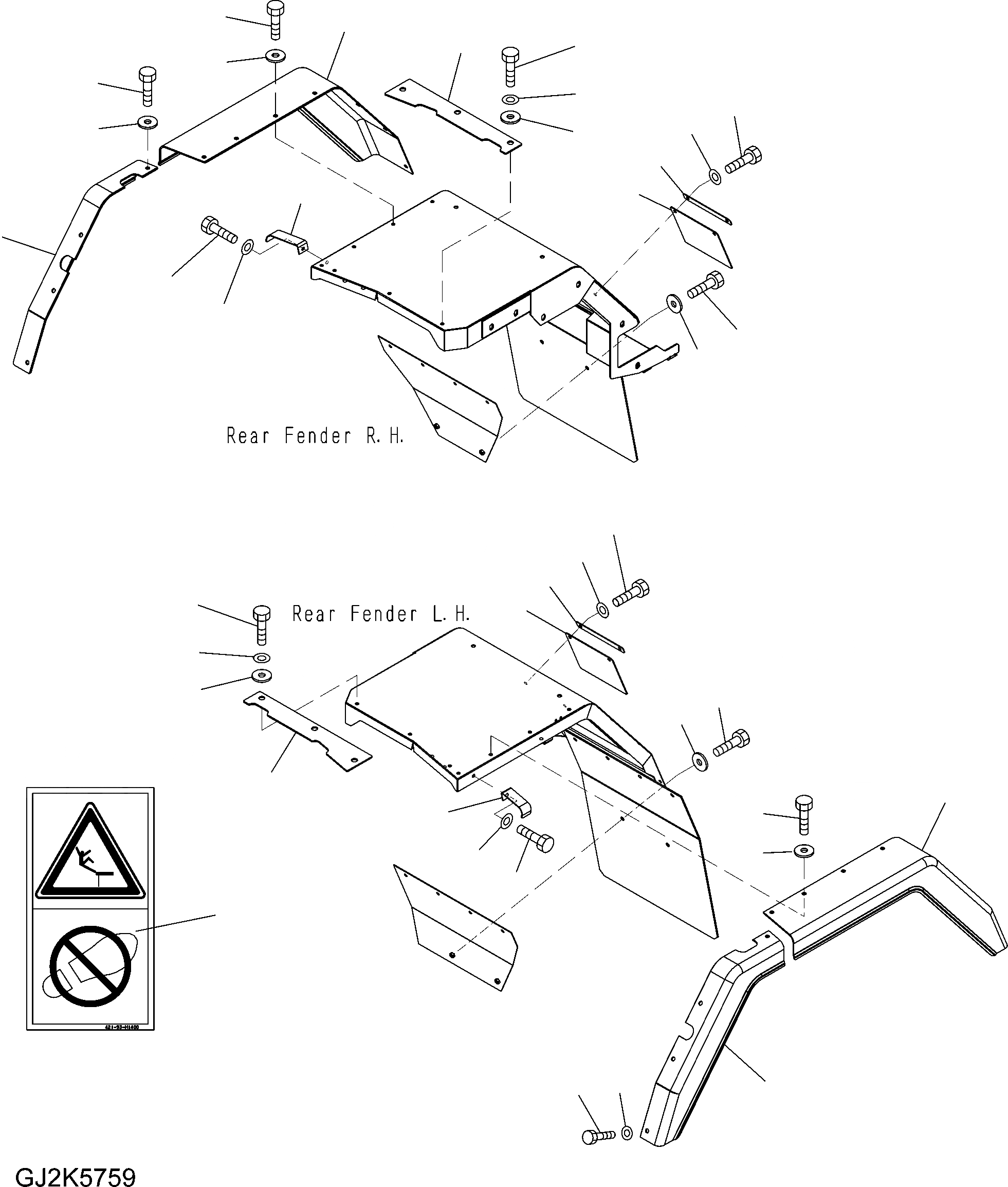 Схема запчастей Komatsu WA380-6 - ЗАДН. КРЫЛО (COVER) M ЧАСТИ КОРПУСА