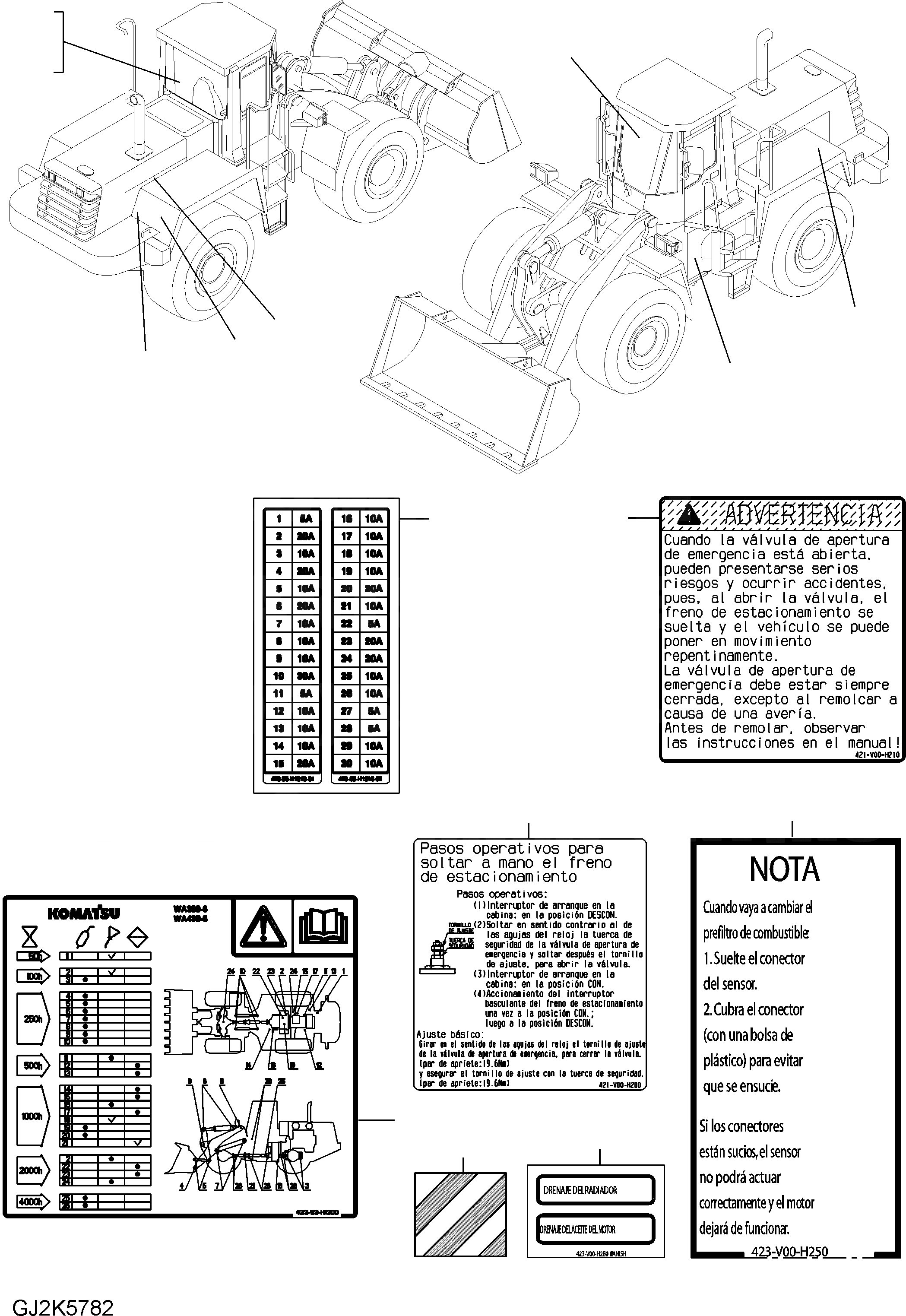 Схема запчастей Komatsu WA380-6 - ТАБЛИЧКИ (ИСПАНИЯ) U МАРКИРОВКА