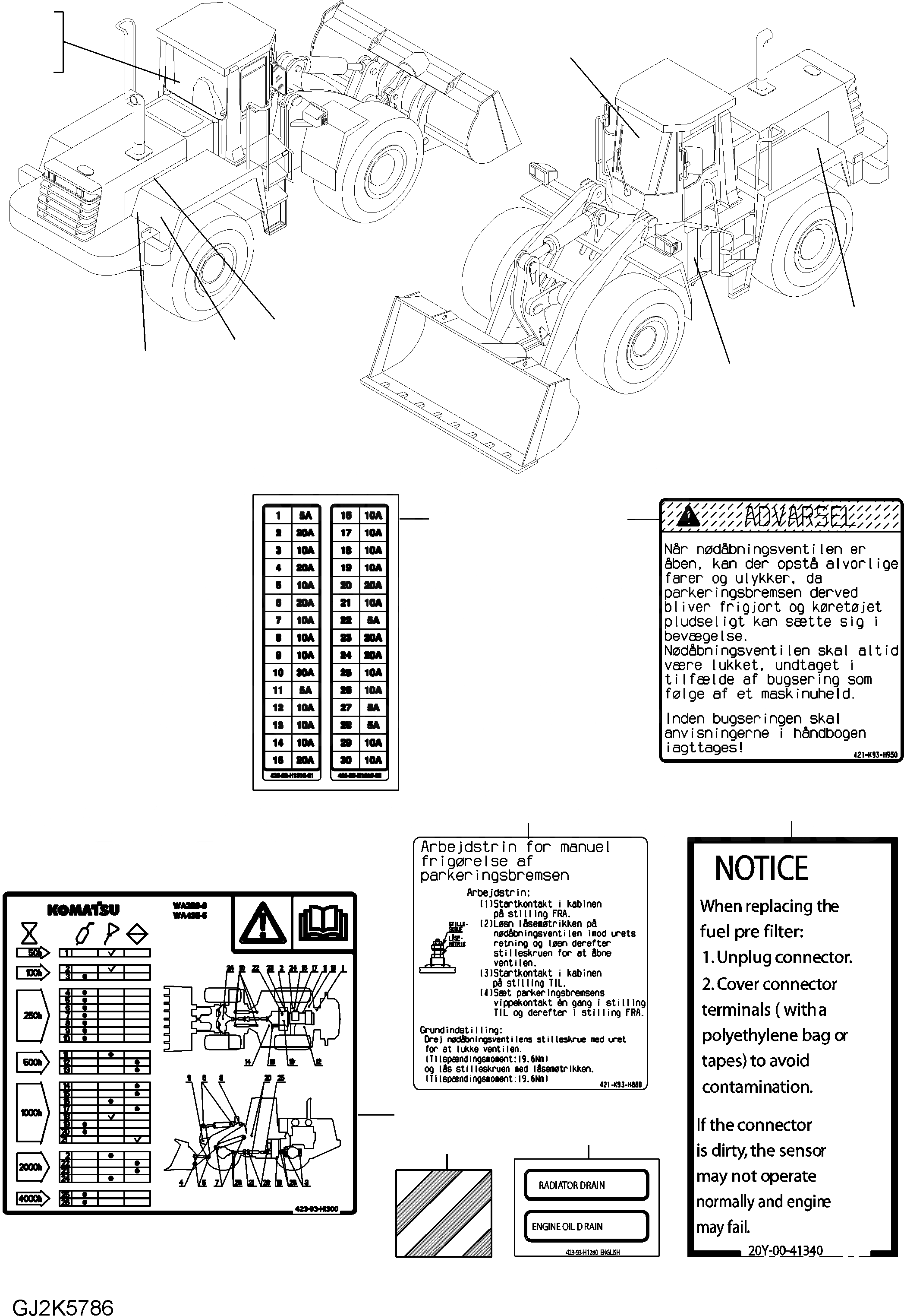 Схема запчастей Komatsu WA380-6 - ТАБЛИЧКИ (DANISH) U МАРКИРОВКА