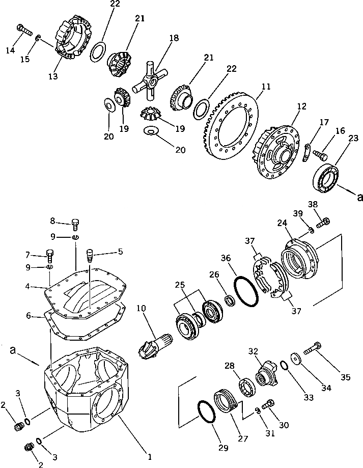 Схема запчастей Komatsu WA40-1 - ДИФФЕРЕНЦ. ВЕДУЩ. ВАЛ¤ ДИФФЕРЕНЦ. И КОЛЕСА