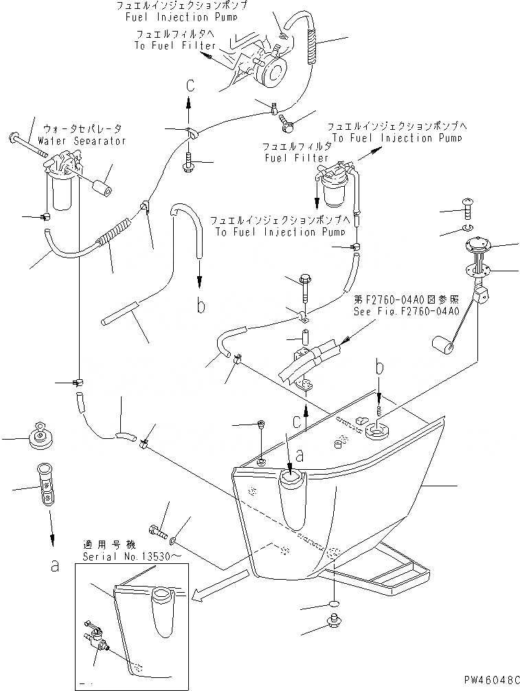 Схема запчастей Komatsu WA40-3 - ТОПЛ. БАК И ТОПЛИВОПРОВОД(№-) ТОПЛИВН. БАК. AND КОМПОНЕНТЫ