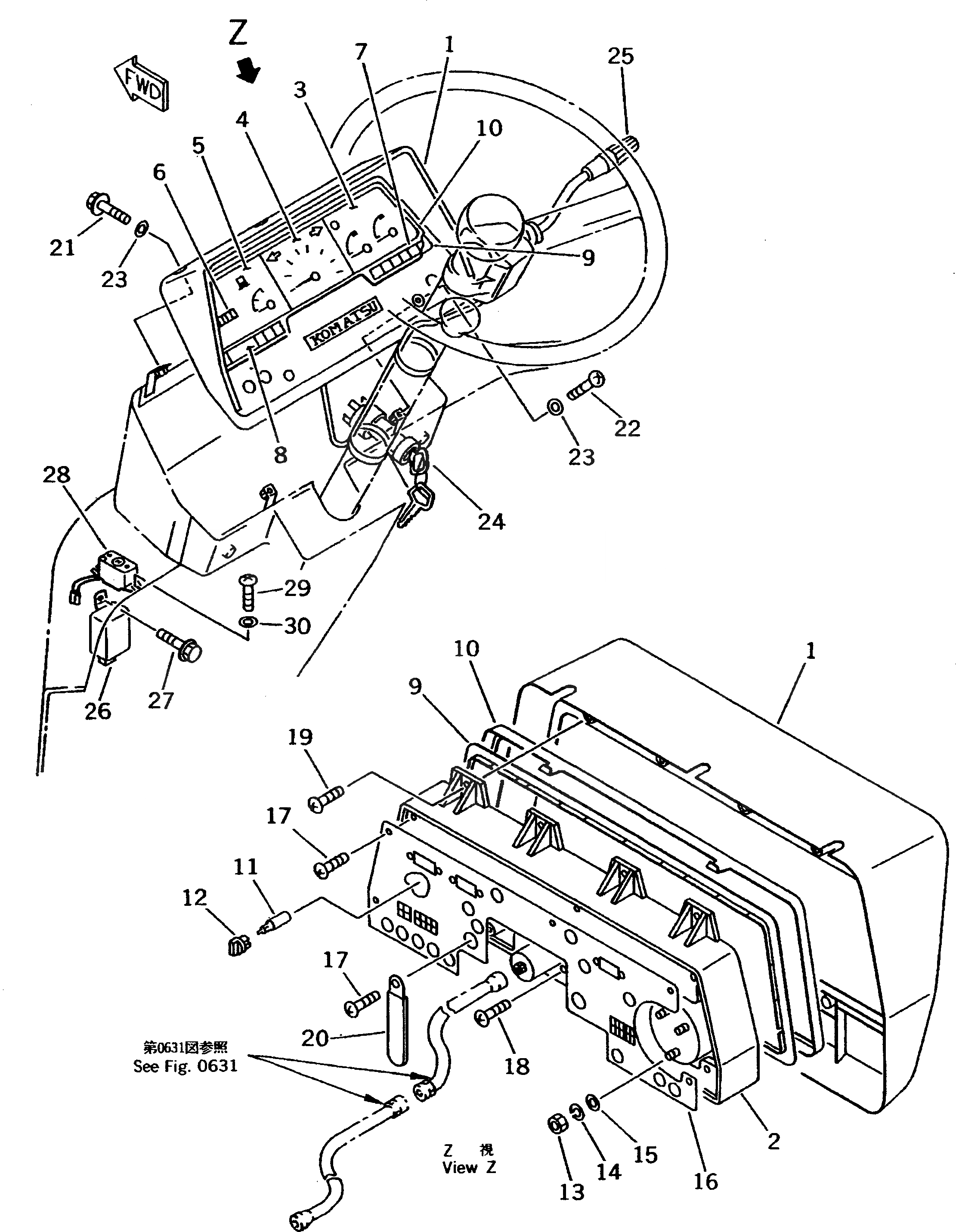 Схема запчастей Komatsu WA40-3 - ПАНЕЛЬ ПРИБОРОВ(№-9) ЭЛЕКТРИКА