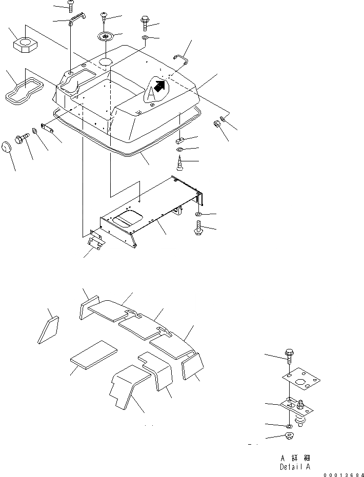 Схема запчастей Komatsu WA40-3-CB - КАПОТ (REMOVE SNOW СПЕЦ-Я.) (РЕМЕНЬ БЕЗОПАСНОСТИ) ЧАСТИ КОРПУСА