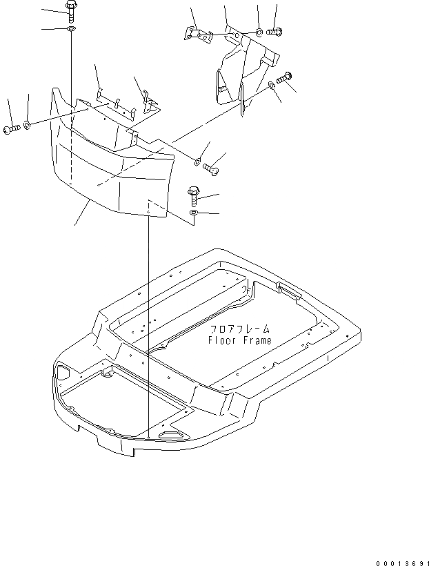 Схема запчастей Komatsu WA40-3-CB - ФРОНТАЛЬНАЯ ЗАЩИТА (ДЛЯ ROAD SWEEPER) ЧАСТИ КОРПУСА