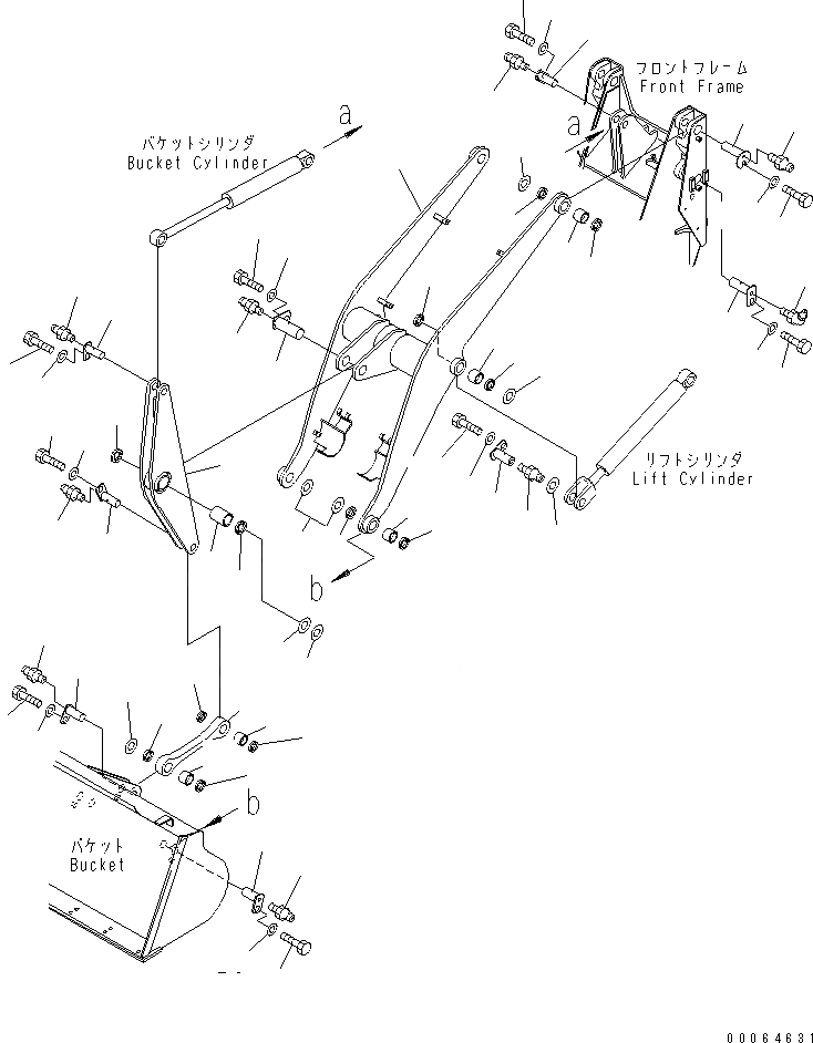 Схема запчастей Komatsu WA40-3 - РУКОЯТЬ И КОЛЕНЧАТЫЙ РЫЧАГ (С ПЕРЕДН. НАВЕСН. ОБОРУД) РАБОЧЕЕ ОБОРУДОВАНИЕ